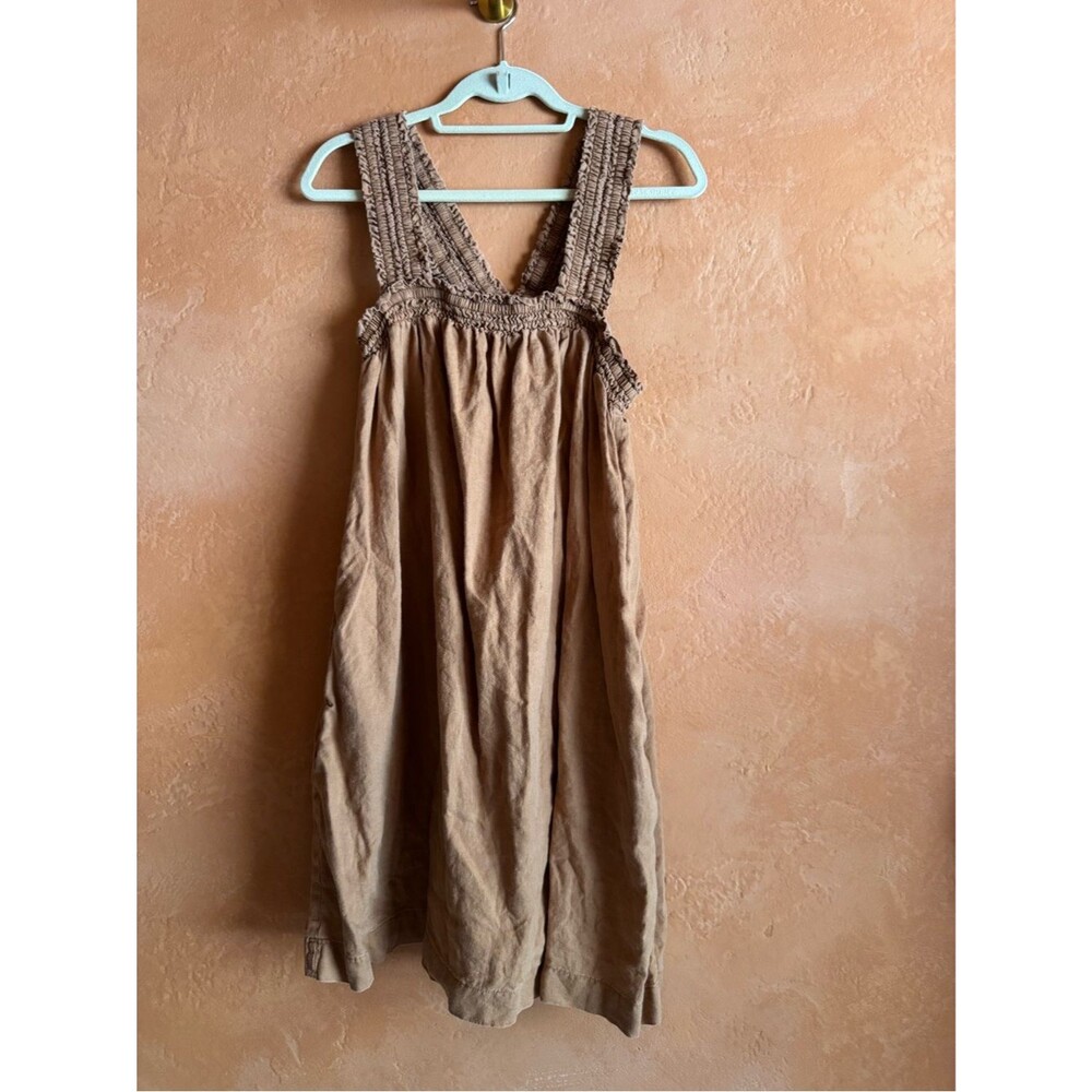Everlane Smocked Strap Linen Dress Large Clay